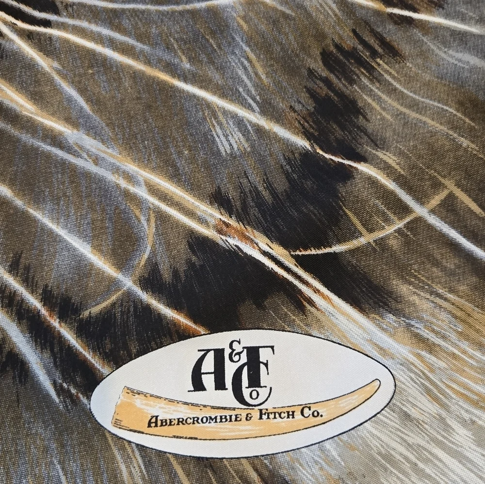 VINTAGE ABERCROMBIE & FITCH LARGE SQUARE SCARF TIGER GRAPHIC TAN BROWN WOMEN OS